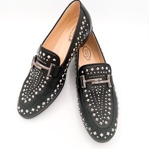 Tod's Black Studded Leather Loafers